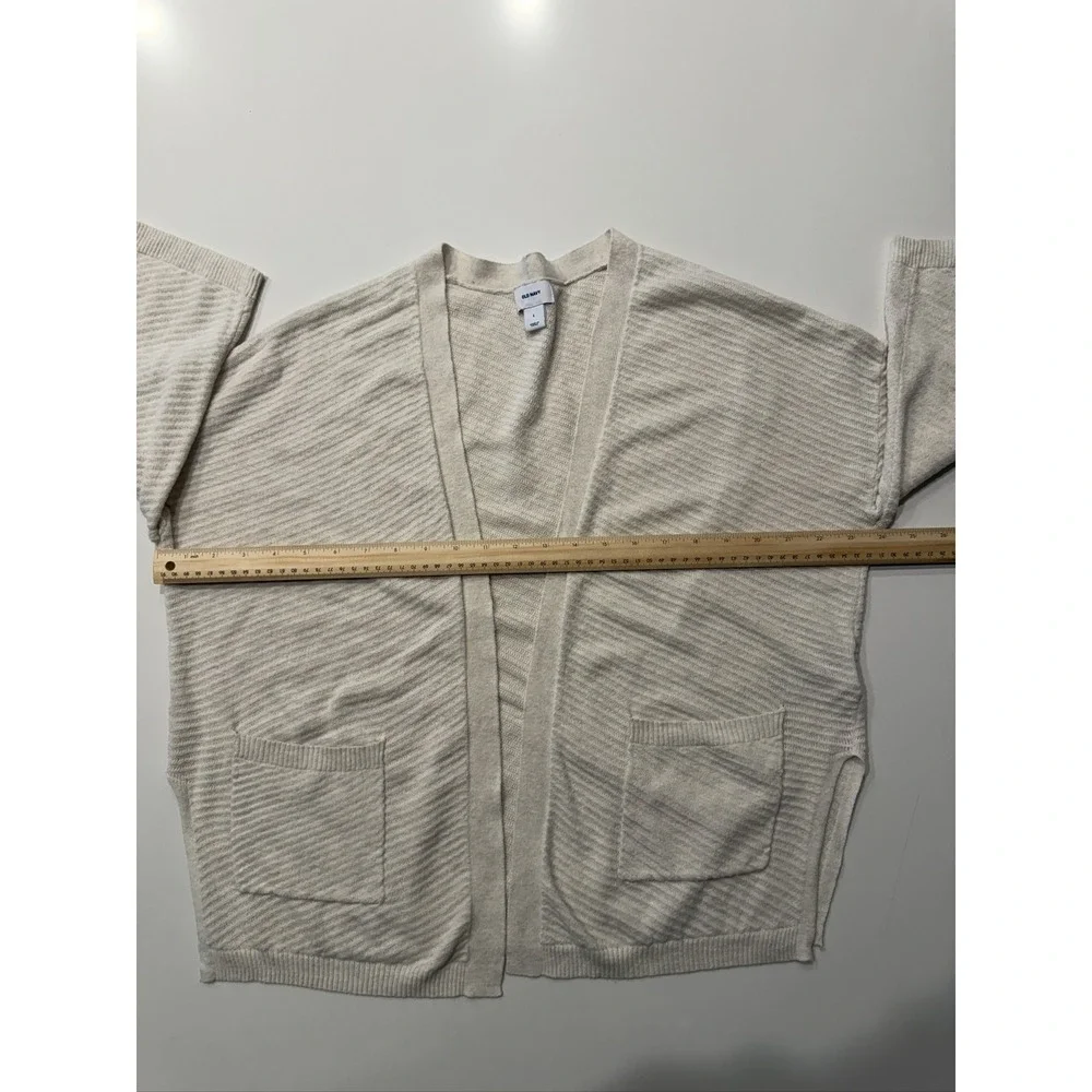 Old Navy Open Front Cardigan Women's L Beige Cotton Blend Textured Knit 3/4